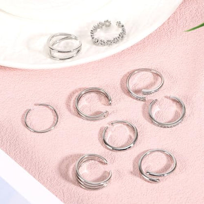 Mikovivi 9pcs Toe Rings for Women, 9 Styles Non Tarnish Adjustable CZ Flower Hug Band Open Toe Rings Set Dainty Foot Jewelry Accessories for Women Summer Beach Party - color: Silver