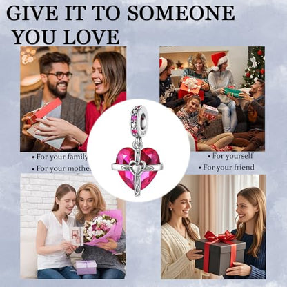Birthstone Charms 925 Sterling Silver Heart Charms for Bracelets and Necklaces Birthday Day Christmas Gifts For Women - color: G-July