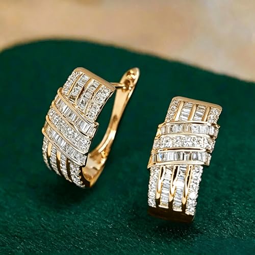 Modern Fashion Women Hoop Earrings Full Crystal CZ Wedding Trendy Jewelry - color: Gold Color