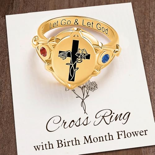 callie Custom Signet Ring - Engraved Text & Photo, Personalized Family Crest Coat Of Arms Rings, 925 Sterling Silver/Brass | Father's Day Jewelry Gifts for Men & Women - color: Cross-1