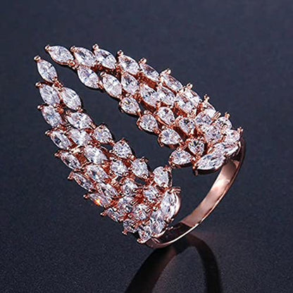 Koguxuix Wing Rings 18k Gold Filled Shiny Full CZ Crystal Diamond Angel Wings Opening Adjustable Wedding Band for Women (Rose Gold) - color: Rose Gold