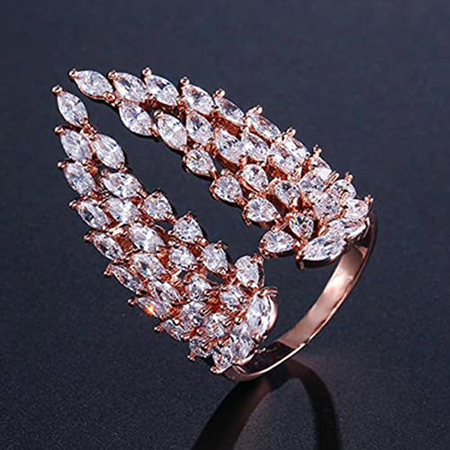 Koguxuix Wing Rings 18k Gold Filled Shiny Full CZ Crystal Diamond Angel Wings Opening Adjustable Wedding Band for Women (Rose Gold) - color: Rose Gold