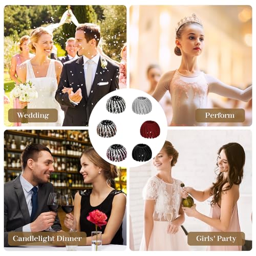 DI QIU REN 6 Pcs Expandable Bird Nest Clips Secure Ponytails and Hair Buns | Flexible Spiral Design, Sparkling Accent Detail, Lightweight Hold, Quick Styling for Thick, Thin, Curly, Straight Textures - color: Color-Velvet & Rhinestones