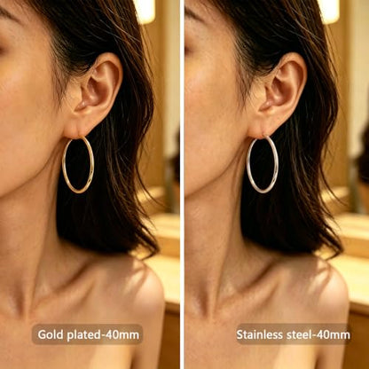 316 Stainless Steel Hoop Earrings 6 Pairs Gold Silver 30/40/50mm Sizes Set | Gold Silver Hoop Earrings for Women, 316 Stainless Steel 14K Gold Plated Hypoallergenic Lightweight Hoops Set 30/40/50mm