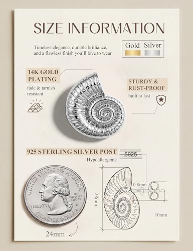 Chunky Gold Stud Earrings for Women Sterling Silver Earring Hypoallergenic | Non Tarnish 14K Gold Plated 925 Silver Posts for Sensitive Ears,Knot Statement Dangle Earrings Gold Jewelry Gifts Lightweight - color: silver plated-conch