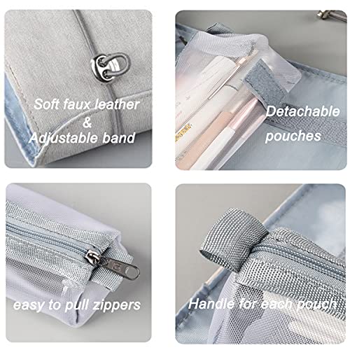 Personalized Toiletry Bag Embroidery Roll-Up Cosmetic bag Foldable Portable Travel Organizer Custom Women's Cosmetic Makeup Kits for Women Waterproof (Gray) - color: Gray