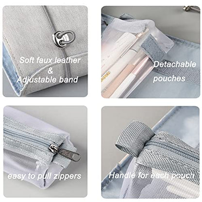 Personalized Toiletry Bag Embroidery Roll-Up Cosmetic bag Foldable Portable Travel Organizer Custom Women's Cosmetic Makeup Kits for Women Waterproof (Gray) - color: Gray