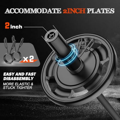 57"Olympic Barbell Bar, 2" Standard Straight Bars for Weight Lifting | Barbells Bar for Bench Press/Squats/Hip Thrusts/Lunges/Biceps- Home Gym Weight Bar- 2 Spring Collars(500lb Weight Capacity) - color: Black