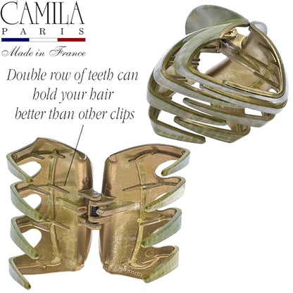 Camila Paris CP3628 French Octopus Hair Clip, 2.5" Small Claw Clips for Thick Hair, Girl Octopus Claw Clip for Women, Strong No-Slip Grip, Wide Jaw Clips for Women, Made in France - color: Green 2.5"