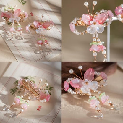 A Pair Wedding Hair Clips, Handmade Floral Design Crystal Hair Clips Pearl Barrettes, Rhinestones Flower Clips Pearl Headpieces Hair Pins Hair Accessories for Women Girls (Red&White) - color: Red&White
