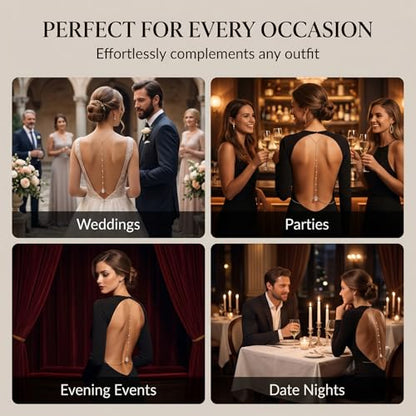 Back Necklace with Rhinestone Pearl Pendant Back Body Chain for Backless Dress Bridal Wedding Backdrop Necklace Crystal Simple Waist Body Jewelry for Women - color: A3:back chain