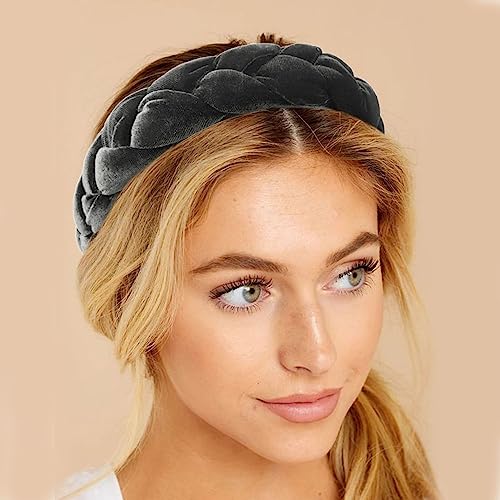 DRESHOW Braided Headbands for Women Velvet Hair Hoop Elastic Criss Cross Hair Bands Accessories - color: 01 Pc Velvet Braided: Grey