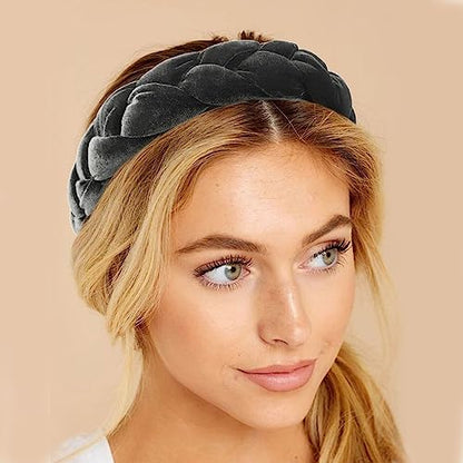 DRESHOW Braided Headbands for Women Velvet Hair Hoop Elastic Criss Cross Hair Bands Accessories - color: 01 Pc Velvet Braided: Grey