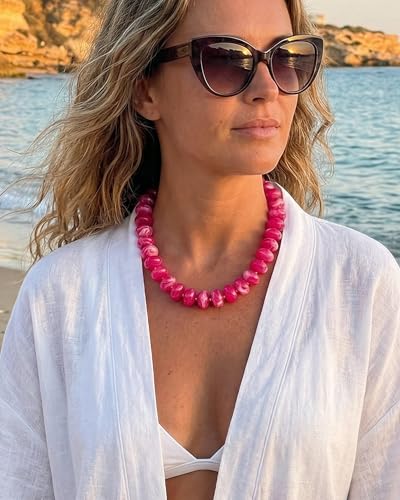 Elegance 11 designs Colorful Chunky Beaded Necklace for Women,Thick Acrylic Disc Bead Choker Statement Necklace Cute Trendy Necklaces Jewelry Gifts for Women - color: Rose red