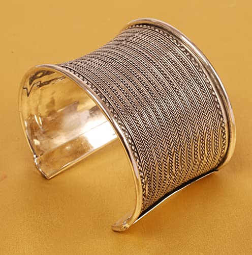 Touchstone Indian Bollywood Desire Brass Base Exotic Workmanship Free Size Cuff Bracelet in Antique Gold Or White Or Copper Tone for Women. - style: 1 D063 White