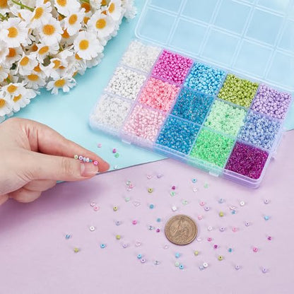 PH PandaHall 4900pcs 15 Colors Glass Seed Beads, 3mm Seed Beads Small Round Pony Bead 8/0 Tiny Spacer Craft Waist Beads for Earring Friendship Bracelet Necklaces Jewelry DIY Craft Making
