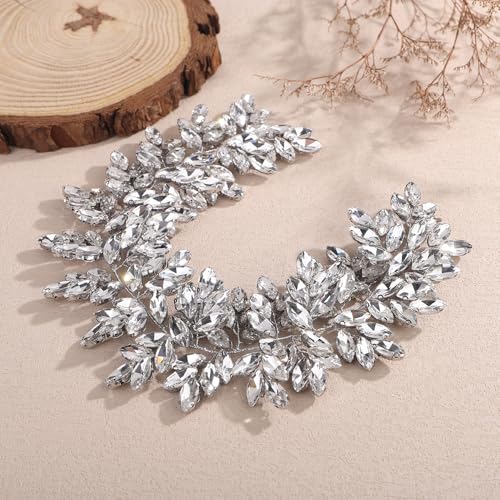 Missgrace Women Silver Green Black Red Blue Handmade Full Crystal Rhinestone Large Headband Hair Vine Shinny Headpiece Bridal Wedding Hair Accessories for Women (Silver) - color: Silver
