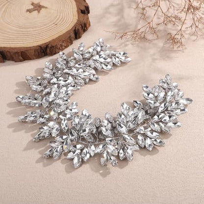 Missgrace Women Silver Green Black Red Blue Handmade Full Crystal Rhinestone Large Headband Hair Vine Shinny Headpiece Bridal Wedding Hair Accessories for Women (Silver) - color: Silver