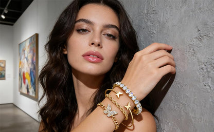 Alegend 14K Gold Plated Stackable Multilayer Bracelets + Titanium Steel(Not Rust, Resist Corruption, Easily Clean) 18K Gold Plated Single Bracelets - color: 14K Gold + 4PCS A