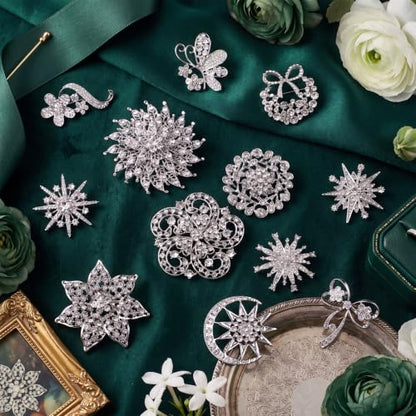 12 Pcs Women Brooches Bulk Vintage Rhinestone Pin Set - style: Crystal