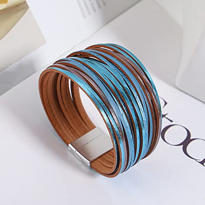 hotoo Leather Wrap Bracelet for Women - color: Blue Leather Bracelets