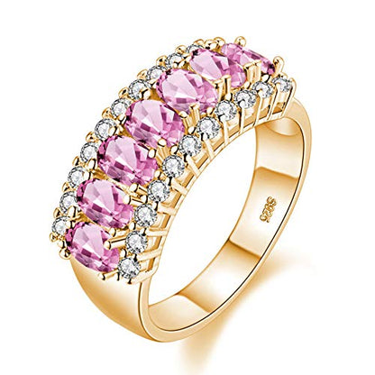 Uloveido Beautiful Women's 7 Stones Wedding Band Oval Cubic Zirconia Engagement Anniversary Rings J501 - color: Gold-Pink