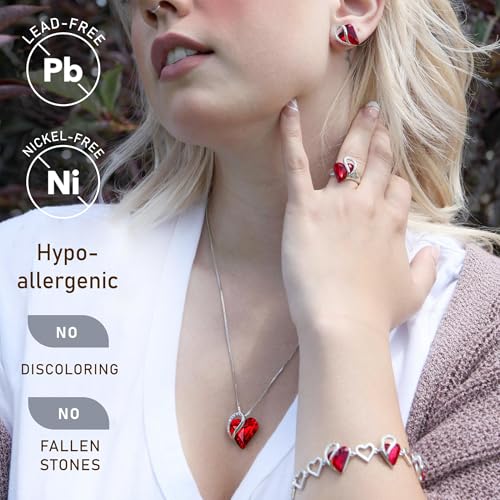 Leafael Necklace Gift Set for Women, Infinity Love Birthstone Heart Pendant with Matching Earrings and Bracelet, for Mom and Wife, Silver Plated - color: 01Set-January & July-Siam Ruby Red