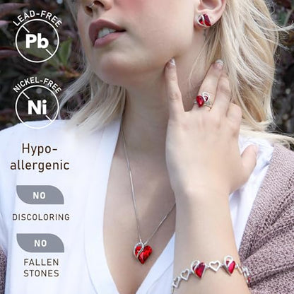 Leafael Necklace Gift Set for Women, Infinity Love Birthstone Heart Pendant with Matching Earrings and Bracelet, for Mom and Wife, Silver Plated - color: 01Set-January & July-Siam Ruby Red