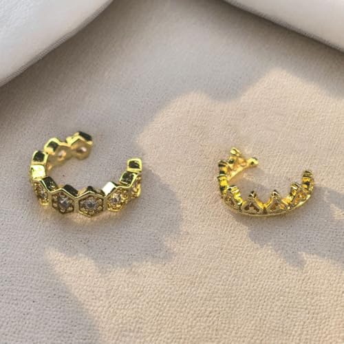 2 Pairs Ear Cuff Earrings for Women 14K Gold Plated Non Tarnish Gold Ear Cuffs Set Cute Fake Piercings Earings Rhinestones Clip On Earrings Wraps Jewelry - color: Gold-1