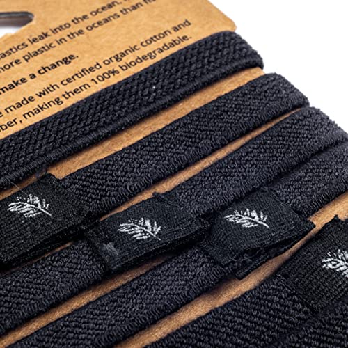 Wild & Stone | Pack of 6 Hair Bands | 100% Biodegradable and Plastic-Free Elastic Hair Ties | 100% Organic Cotton and Natural Plant-Based Rubber | No Crease Ponytail Holder (Black) - color: Black