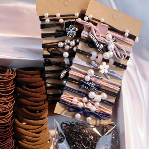Hair Accessories Set for Women, Ponytail Holders, Hair Scrunchies, Hairbands, Scrunchy Hair Ties, Hair Styling Tool Set (1163PCS(brown) - color: 1163PCS(brown)