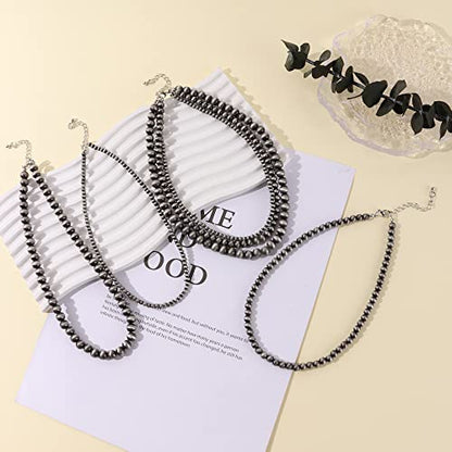 MOZAKA 1-4Pcs Western Navajo Pearl Choker Necklace for Women Western Beaded Choker Adjustable Boho Vintage Necklace Jewelry Gifts