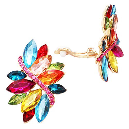 Rosemarie Collections Women's Dazzling Crystal Marquis Leaf Cluster Statement Clip On Earrings, 1.87" - style: Multicolor Crystal Gold Tone