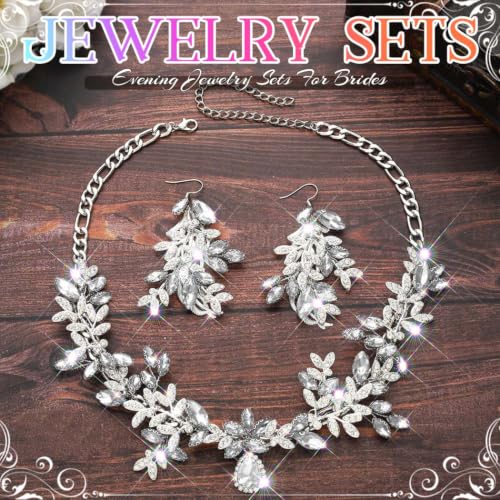 Green Rhinestone Indian Jewelry Set Gold Bridal Wedding Necklace and Earrings Sets Prom Costume Jewelry for Women and Brides - color: Silver