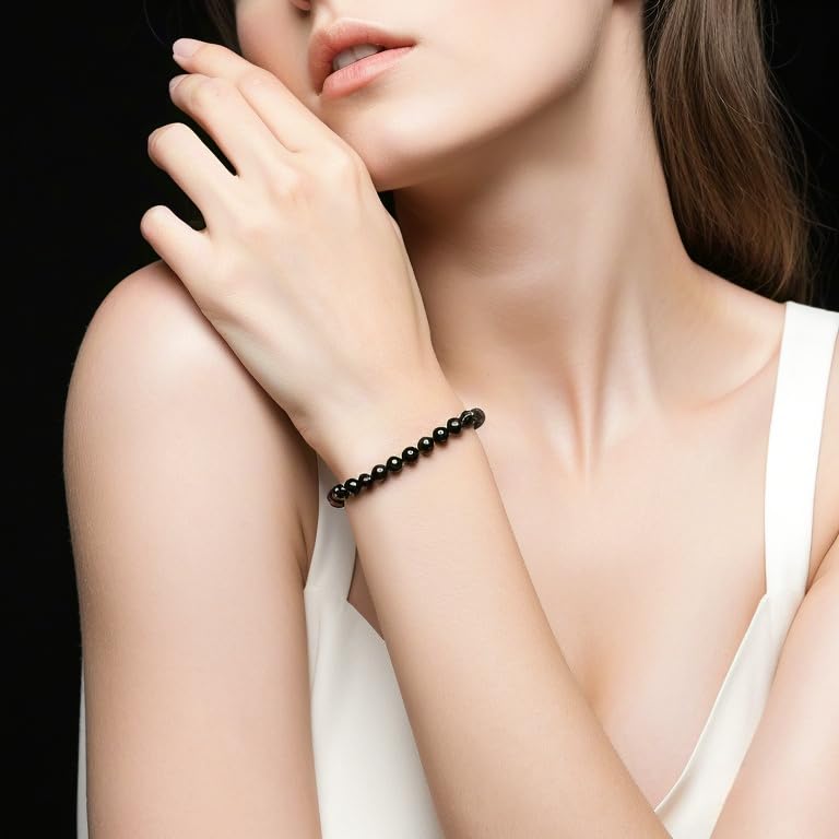 Carnelian Bracelet - Stone of Luck,Stretch Natural Stone Crystal Beads Jewelry Gifts for Women Men Unisex - color: Black Onyx-Positive Energy, size: 6mm
