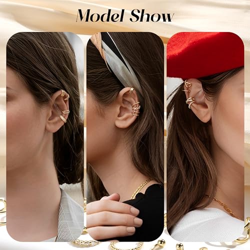 12Pcs Ear Cuff Earrings for Women Non Piercing 14K Gold Plated Ear Cuffs Non Pierced Clip on Cartilage Earring Adjustable Fake Earrings - color: 14 K Gold Ear Cuffs