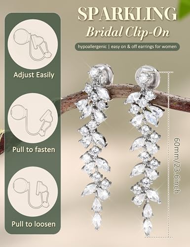Florideco Silver Plated Clip On Earrings Wedding Dangle Earrings for Women - color: S-Teardrop