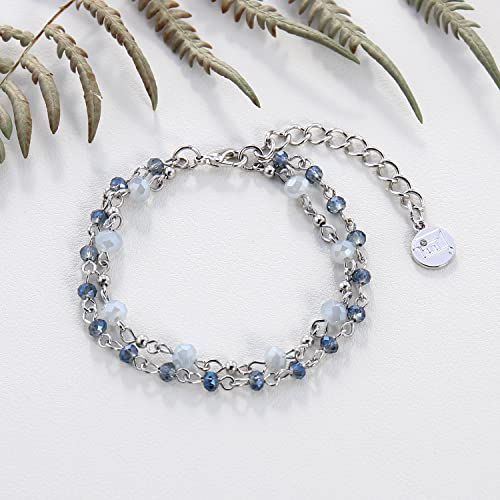 Firstmeet Long Chain Multi Layer Fashion Glass Beads Handmade Necklace for Women - color: Blue+SL