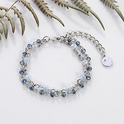 Firstmeet Long Chain Multi Layer Fashion Glass Beads Handmade Necklace for Women - color: Blue+SL