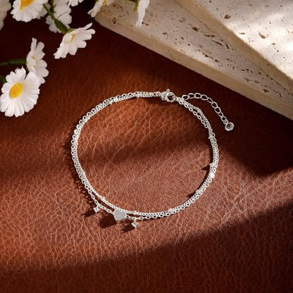 Gold/Silver Anklets for Women，Dainty 14K Gold Plated Waterproof Beaded Ankle Bracelet Non Tarnish Stackable Beach Jewelry Gift - style: 2pc-silver