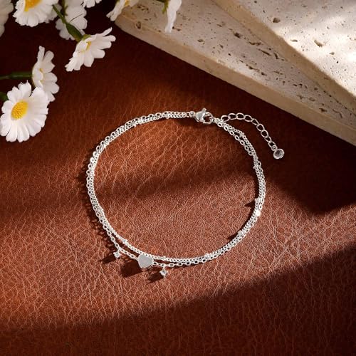 Gold/Silver Anklets for Women，Dainty 14K Gold Plated Waterproof Beaded Ankle Bracelet Non Tarnish Stackable Beach Jewelry Gift - style: 2pc-silver