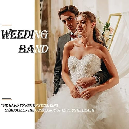 6mm 8mm Men Women Black Silver Gold Tungsten Carbide Rings Wedding Bands Matte Brushed Finish Beveled Step Edges - color: black 8mm step