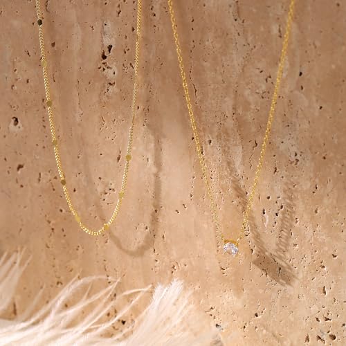 Layered Choker Necklace for Women Stackable Chain Dainty Zircon Pendant Set | 2PCS, Silver/14K Gold Plated, Box/Ball/Rope/Lip chain, Layering Diamond Cut CZ Pendant, Dainty Thin Chain, Trendy Prom Gift - color: Gold, style: Style 03