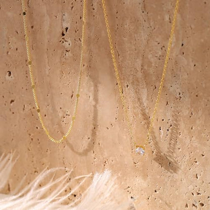 Layered Choker Necklace for Women Stackable Chain Dainty Zircon Pendant Set | 2PCS, Silver/14K Gold Plated, Box/Ball/Rope/Lip chain, Layering Diamond Cut CZ Pendant, Dainty Thin Chain, Trendy Prom Gift - color: Gold, style: Style 03