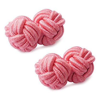 HONEY BEAR Round Silk Knot Elastic Fabric Cufflinks for Men Women 1 Pair | Wedding Business, Tarnish-Resistant, for Groomsmen, Father, Husband, Wife, Anniversary, and Formal Events - style: Punch Pink