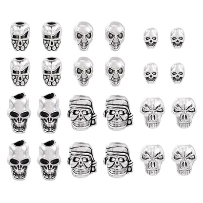 Elecrelive 28Pcs Antique Silver Skull Beads Halloween Skeleton Head Beads 7 Styles Gothic Charms for Necklace Bracelets Earrings Jewelry Making - color: Tibetan Silver