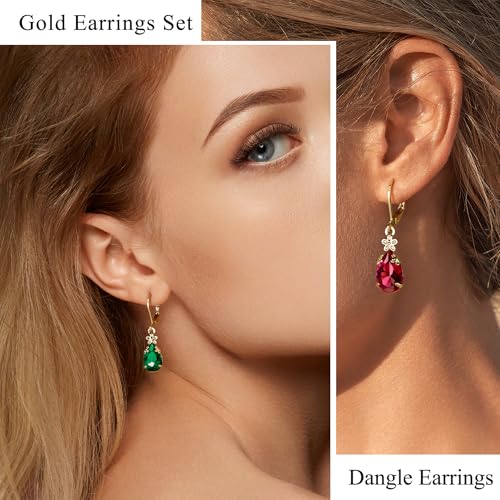 Dangle Earrings for Women Multicolor Crystal Drop Earrings Set Leverback Teardrop Earrings 925 Silver and 14K Gold Plated Hypoallergenic Fashion Cubic Zirconia Dangle Earrings Trendy Jewelry Gifts for Women - style: Teardrop Set-G 3