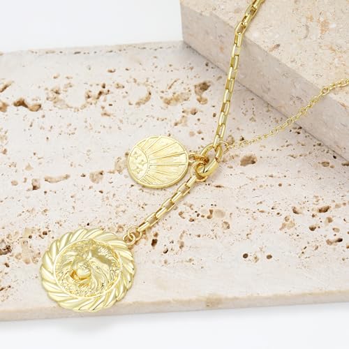 Chunky Gold Necklace for Women, 18K Waterproof Heart Necklace Statement Necklace Gold Charm Necklace Chunky Jewelry Paperclip Chain Choker Gift for Women - style: Lion Medallion
