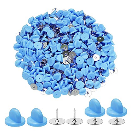 400pcs PVC Rubber Butterfly Clutch Pins Tie Tacks Blank for Uniform Badges Backing Holder Clasp Lapel Enamel Pins(200 Sets),Blue - color: blue