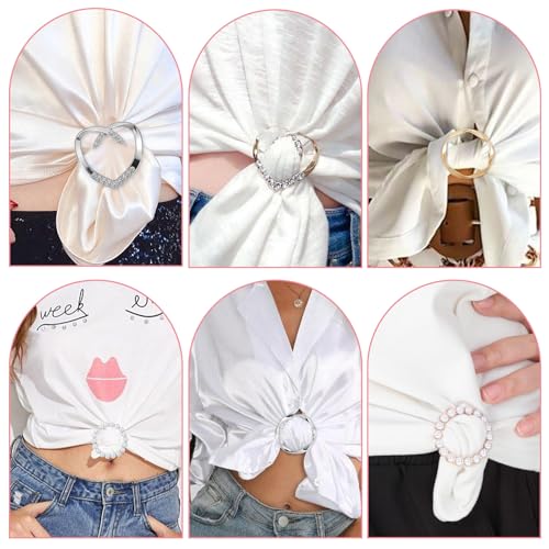 Xinjoduz 12 PCS Cute Scarf Ring and Slides for Scarves, Metal T Shirt Ties Clips for Women Clothing, Waist Cincher Clip Buckle for Womens Girls Clothing Accessories (Gold & Silver, 3 Different Sized)